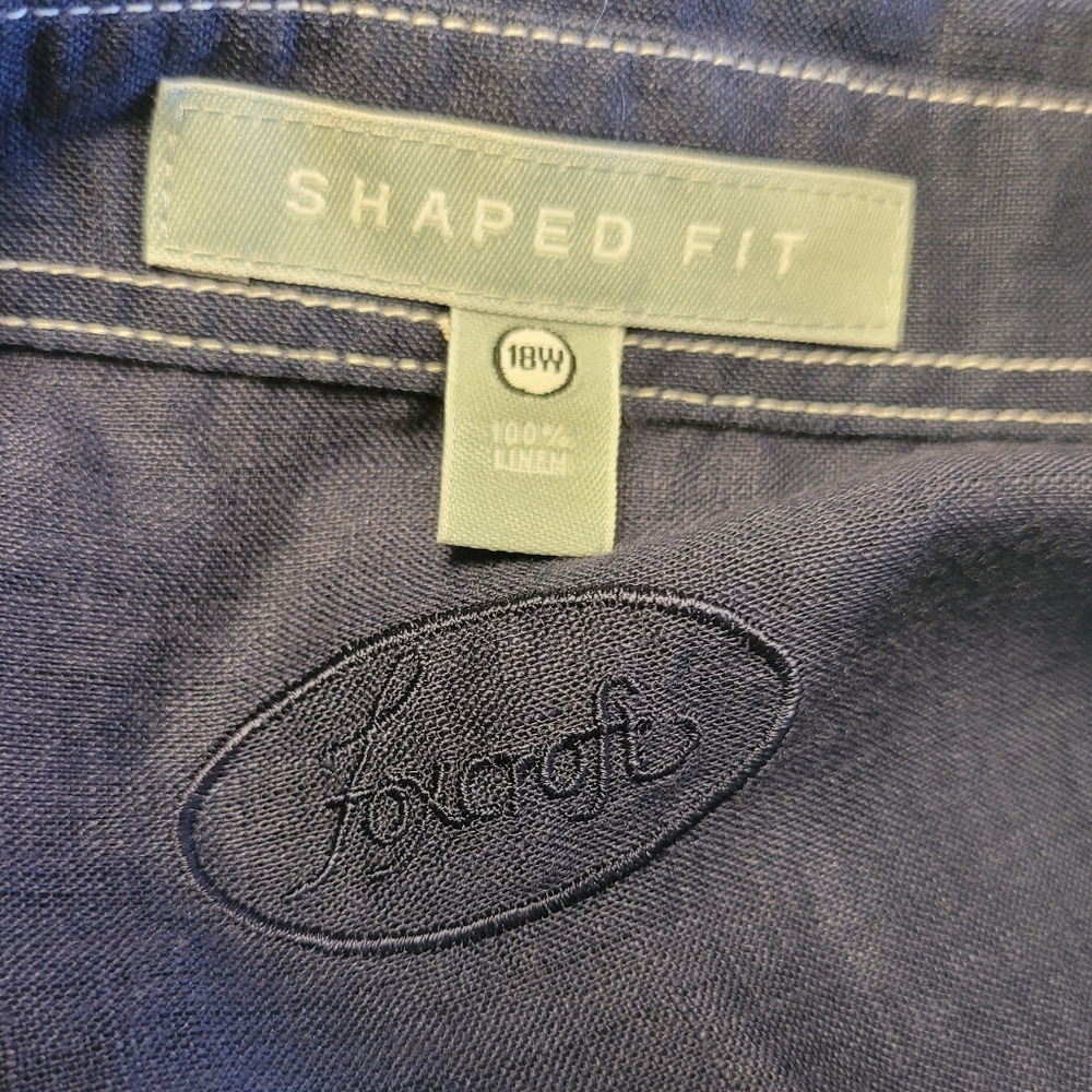 Foxcroft 100% Linen Button Down Shirt Navy Blue Size 18W Shaped Fit - Picture 2 of 6